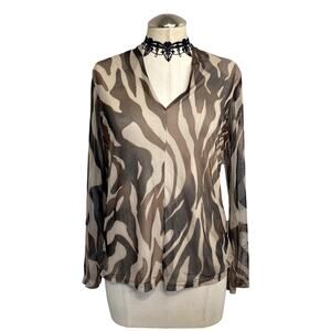 Via Delle Rose Avant Garde Mesh Zebra Print Flowy Long Sleeve Women's Blouse